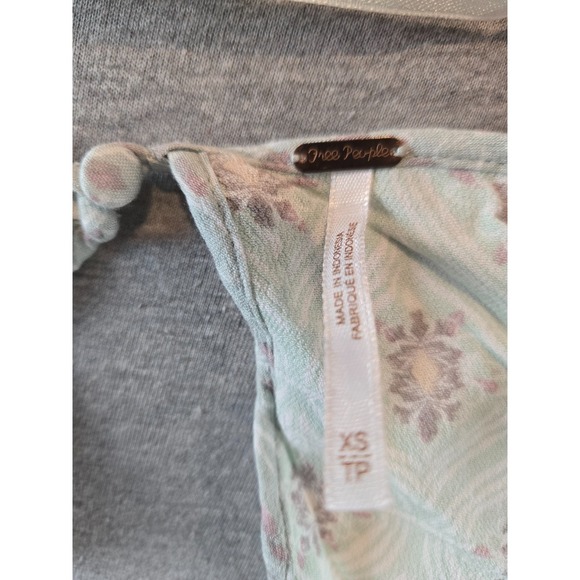 Free People Tunic Top Size XS Mint Green Rolling Hills Print Bell Sleeve Boho - Picture 3 of 11